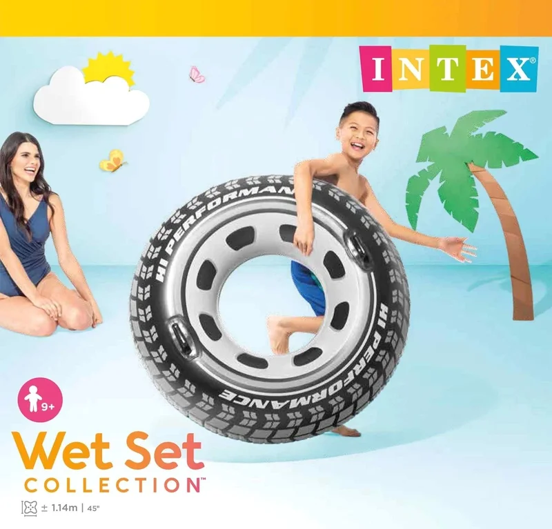 INTEX Handle Wheel Patterned Floating Ring - Inflatable Wheel Floating Ring - Wheel Sea Floating Ring - Rubber Patterned Floating Ring - Rubber Inflatable Sea Floating Ring 114 Cm.