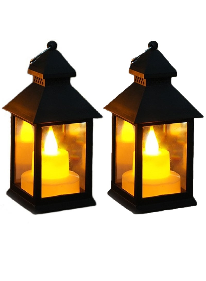 2 Pieces Decorative Lanterns LED Vintage Candle Lanterns Hanging Lanterns for Table Wedding Party Home Decorations (Batteries Included)