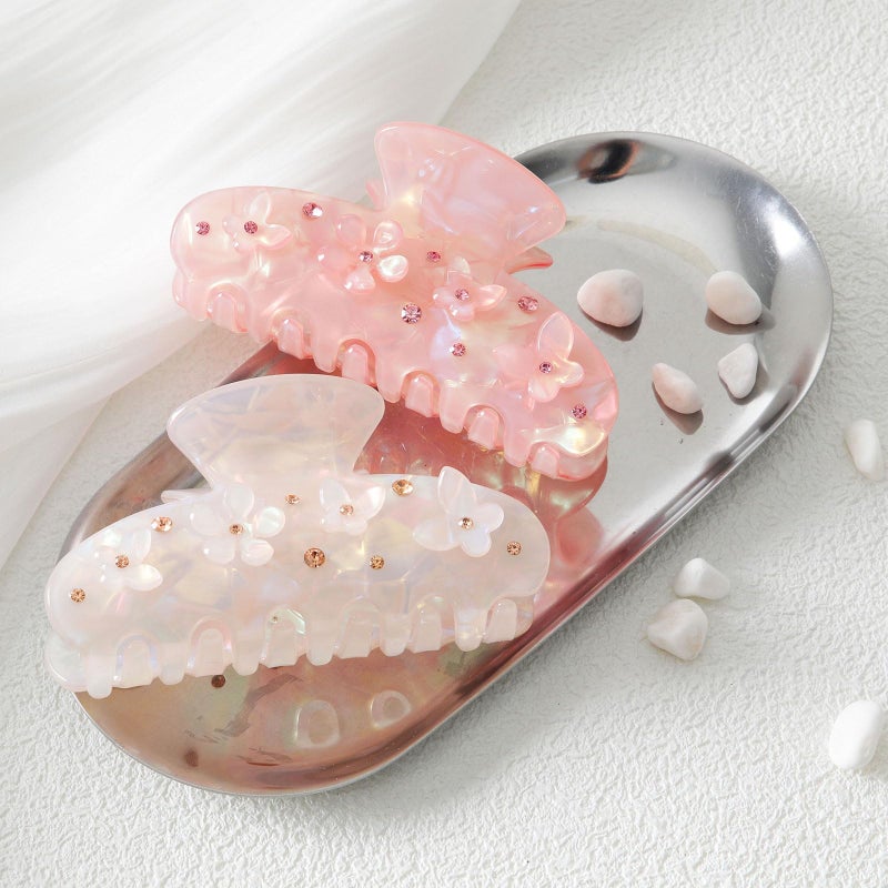 HAIMEIKANG 2Pcs Acrylic Flower Hair Claw Clips - Large for Women, Strong Hold Jaw Clip for Thick Thin Hair, Cute Non-slip Stylish Hair Accessories for Girls - Image 1