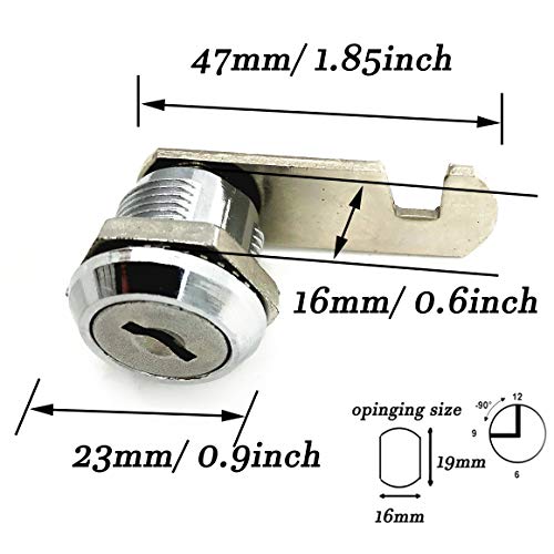 XMHF 16mm Cylinder Cam Lock Mailbox Cabinet Cupboard Drawer Furniture Tool Box Locker,90 Degree Rotation,Opens Counter-Clockwise, Keyed Different, 2Pcs - Image 2