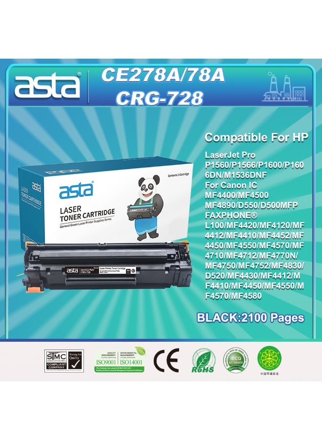 استا خرطوشة حبر عالمية ASTA CE278A 78A CRG728 متوافقة مع طابعات HP Canon LaserJet Pro P1560 P1566 P1600 P1606DN M1536DNF IC MF4400 MF4500 MF4890 D550 D500MFP FAXPHONE L100 MF4420 MF4120 MF4412 MF4410 MF4452 MF4450 MF4550 MF4570 MF4710 MF4712 MF4770N MF4750 MF4752 MF4830 D520 MF4430 MF4412 MF4410 MF4450 MF4550 MF4570 MF4580 طابعة عالية الإنتاجية CRG-728 طباعة واضحة ممتازة - Image 1