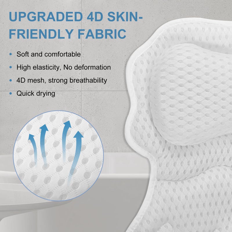 SetSail SetSail Bath Pillow, Relaxing Bath Pillows for Tub Neck and Back Support Soft 4D Breathable Air Mesh Ergonomic Bathtub Pillow with 6 Strong Suction Cups and Hook Luxury Bathroom Accessories,White  - Image 4