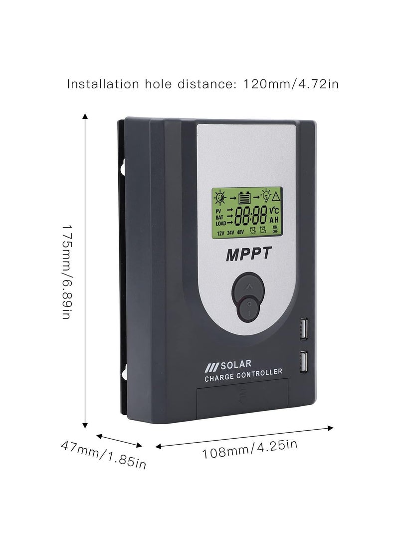 Solar Charger Controller, 12V 24V MPPT Solar Charger Controller 10A Adjustable Parameter, With Dual USB Port Solar Panel R