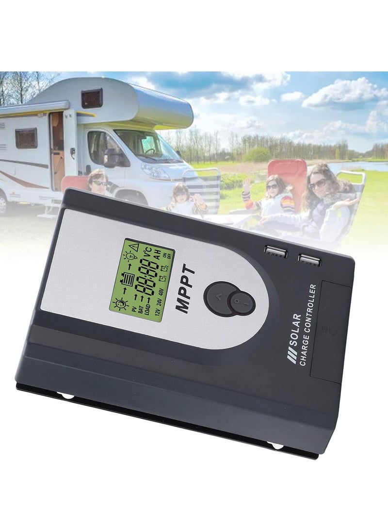 Solar Charger Controller, 12V 24V MPPT Solar Charger Controller 10A Adjustable Parameter, With Dual USB Port Solar Panel R