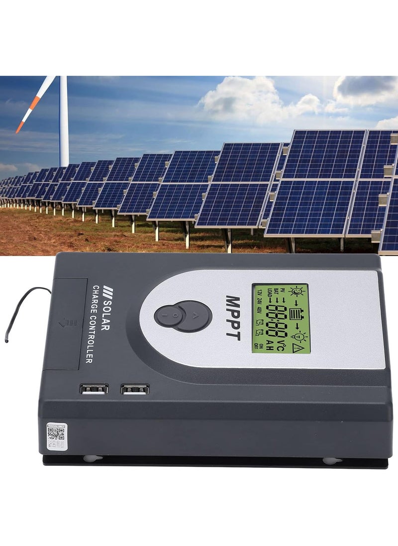 Solar Charger Controller, 12V 24V MPPT Solar Charger Controller 10A Adjustable Parameter, With Dual USB Port Solar Panel R
