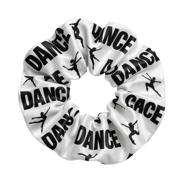 Dance Scrunchie Soft Velvet Hair Tie with Dancer Print for Girls and Teams Black and White Dance Accessory and Gift for Recitals Competitions Ballet Jazz or Cheer