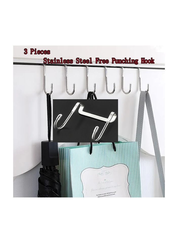 3-Pieces Stainless Steel Free Punching Hook,Cabinet Door Without Trace Hook,S-type Door Hanger Hanger Door Back Coat Hook Small Hook - Image 3