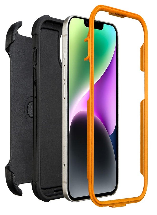 Saiboro Compatible with Defender iPhone 14 Case with Belt Clip, Shockproof Heavy Duty Rugged, 2 Layers of Sturdy, Military-Grade Cover Compatible with iPhone 14 Case Black & Orange - Image 4