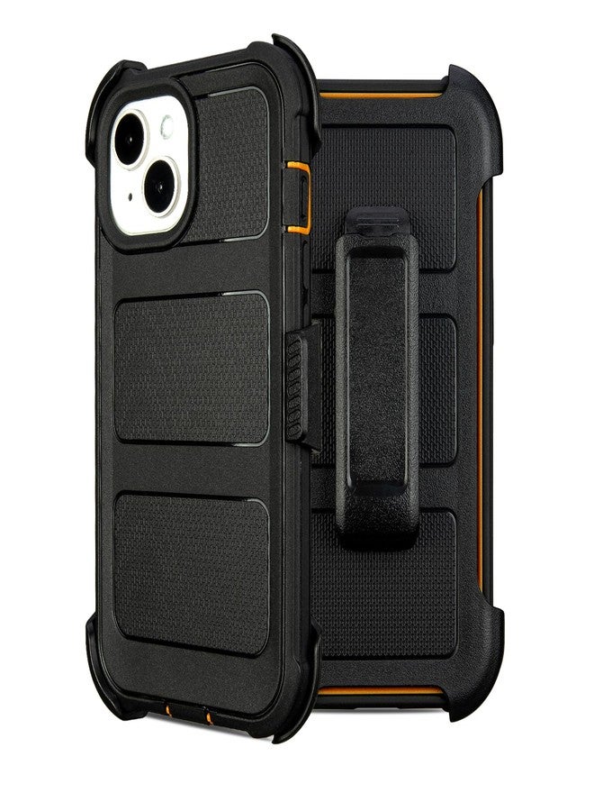 Saiboro Compatible with Defender iPhone 14 Case with Belt Clip, Shockproof Heavy Duty Rugged, 2 Layers of Sturdy, Military-Grade Cover Compatible with iPhone 14 Case Black & Orange - Image 1