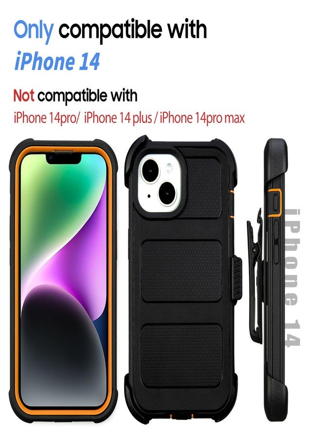 Saiboro Compatible with Defender iPhone 14 Case with Belt Clip, Shockproof Heavy Duty Rugged, 2 Layers of Sturdy, Military-Grade Cover Compatible with iPhone 14 Case Black & Orange - Image 3