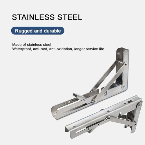 BOSCO Premium 16" Foldable Stainless Steel Racks,Shelf Bracket, l Bracket, Wall Brackets, Wall Angle Bracket, Folding Table Bracket with Fittings for fold Down Steel Table - Image 3
