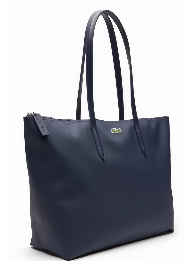 لاكوست حقيبة لاكوست نسائية L12.12 مفهوم الموضة متعددة الاستخدامات بسعة كبيرة، حقيبة يدوية أو على الكتف كبيرة الحجم بسحاب، حقيبة توت كبيرة باللون الأزرق البحري، الأبعاد: 45 سم * 30 سم * 12 سم - Image 4