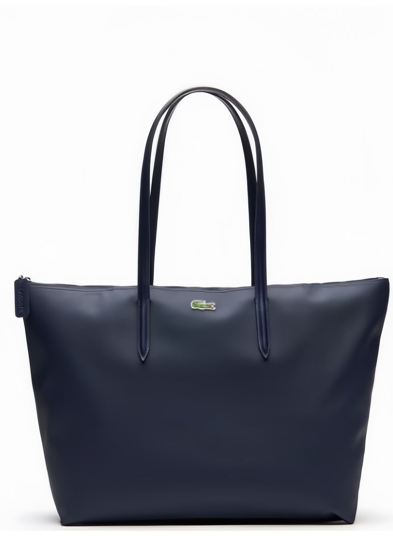 لاكوست حقيبة لاكوست نسائية L12.12 مفهوم الموضة متعددة الاستخدامات بسعة كبيرة، حقيبة يدوية أو على الكتف كبيرة الحجم بسحاب، حقيبة توت كبيرة باللون الأزرق البحري، الأبعاد: 45 سم * 30 سم * 12 سم - Image 2