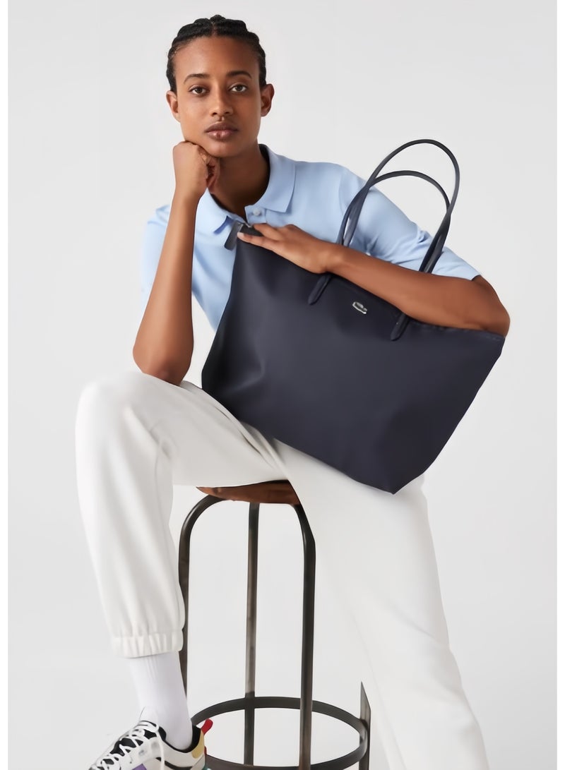 لاكوست حقيبة لاكوست نسائية L12.12 مفهوم الموضة متعددة الاستخدامات بسعة كبيرة، حقيبة يدوية أو على الكتف كبيرة الحجم بسحاب، حقيبة توت كبيرة باللون الأزرق البحري، الأبعاد: 45 سم * 30 سم * 12 سم - Image 1