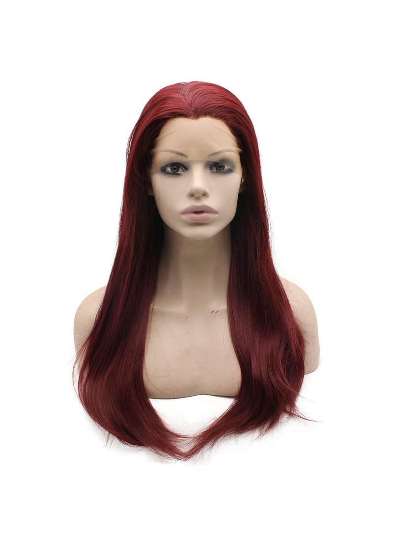 MX angel - Mxangel Long Natural Straight Burgundy Red Synthetic Lace Front Wig Natural Heat Resistant - Image 1