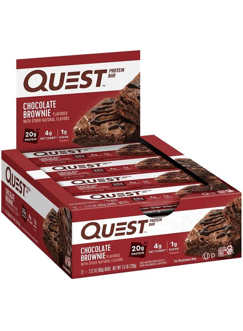 كويست بار بروتين بنكهة براوني شوكولاتة – 20 جم بروتين، منخفض الكربوهيدرات، خالي من الغلوتين – عبوة 12 بار (60 جم لكل بار) - Image 1