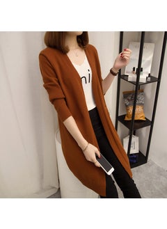 Generic Korean Style Loose Knit Cardigan Womens Mid-Length Spring Autumn Coat Caramel  - Image 1