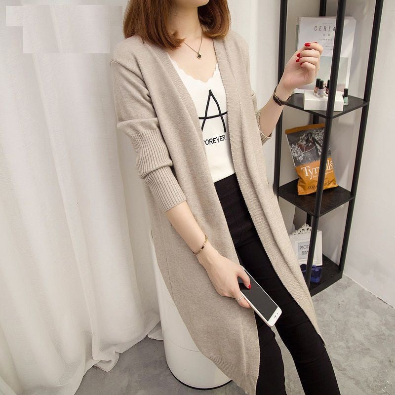Korean Style Loose Knit Cardigan Womens Mid-Length Spring Autumn Coat Caramel  - Image 2