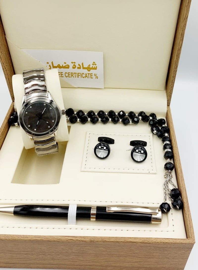 مونتيرا طقم رجالي مكون من ٤ قطع ساعة وقلم وكبك وسبحه