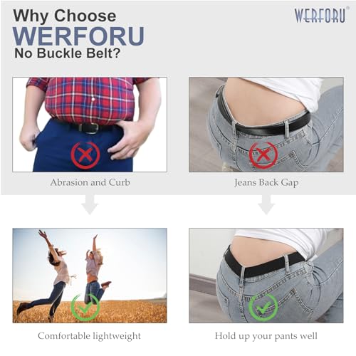 WERFORU No Buckle Stretch Belt For Women Men Elastic Waist Belt Up to 72 Inch for Jeans Pants,Coffee,Pants Size 23-30 Inches - Image 5