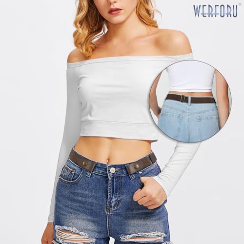 WERFORU No Buckle Stretch Belt For Women Men Elastic Waist Belt Up to 72 Inch for Jeans Pants,Coffee,Pants Size 23-30 Inches - Image 4
