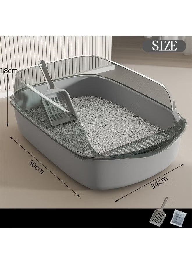 Cat Litter Box, Cat Litter Tray Box, Anti-Splashing Open Cat Litter Box with High Side, Detachable Cat Litter Box, Oversized Deodorizing Non-Sticky and Easy to Clean, Suitable for All Kinds of Pet Litter(Grey)