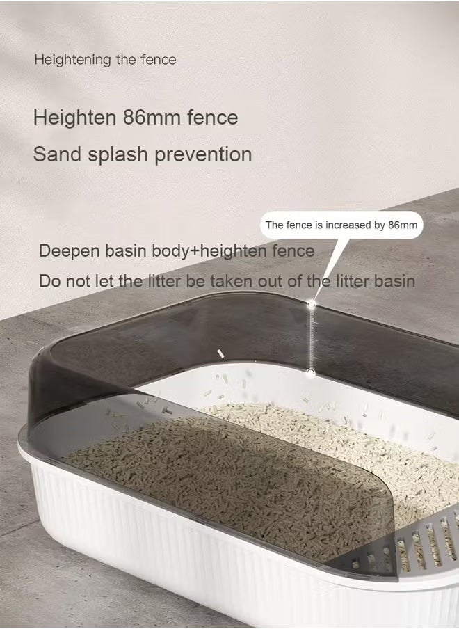 Cat Litter Box, Cat Litter Tray Box, Anti-Splashing Open Cat Litter Box with High Side, Detachable Cat Litter Box, Oversized Deodorizing Non-Sticky and Easy to Clean, Suitable for All Kinds of Pet Litter(Grey)