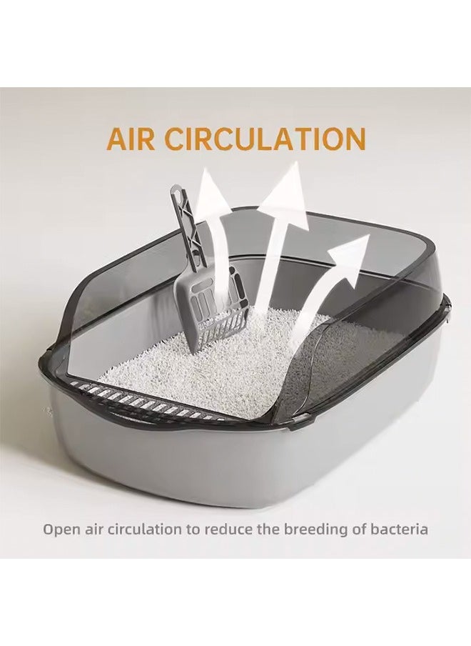 Cat Litter Box, Cat Litter Tray Box, Anti-Splashing Open Cat Litter Box with High Side, Detachable Cat Litter Box, Oversized Deodorizing Non-Sticky and Easy to Clean, Suitable for All Kinds of Pet Litter(Grey)