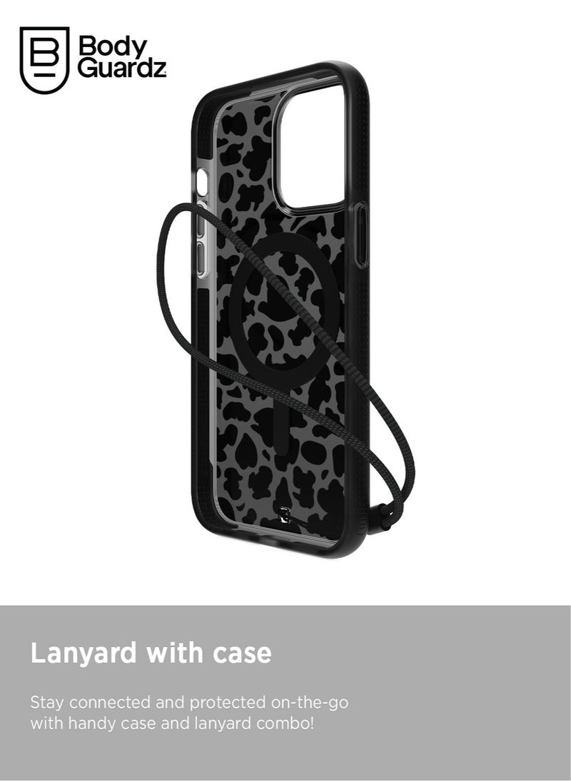Bodyguardz - Ace Pro Pattern for iPhone 15 Pro MAX Case Cover with 18 Feet Drop Protection compatible with MagSafe with Lanyard - Meow - Image 1