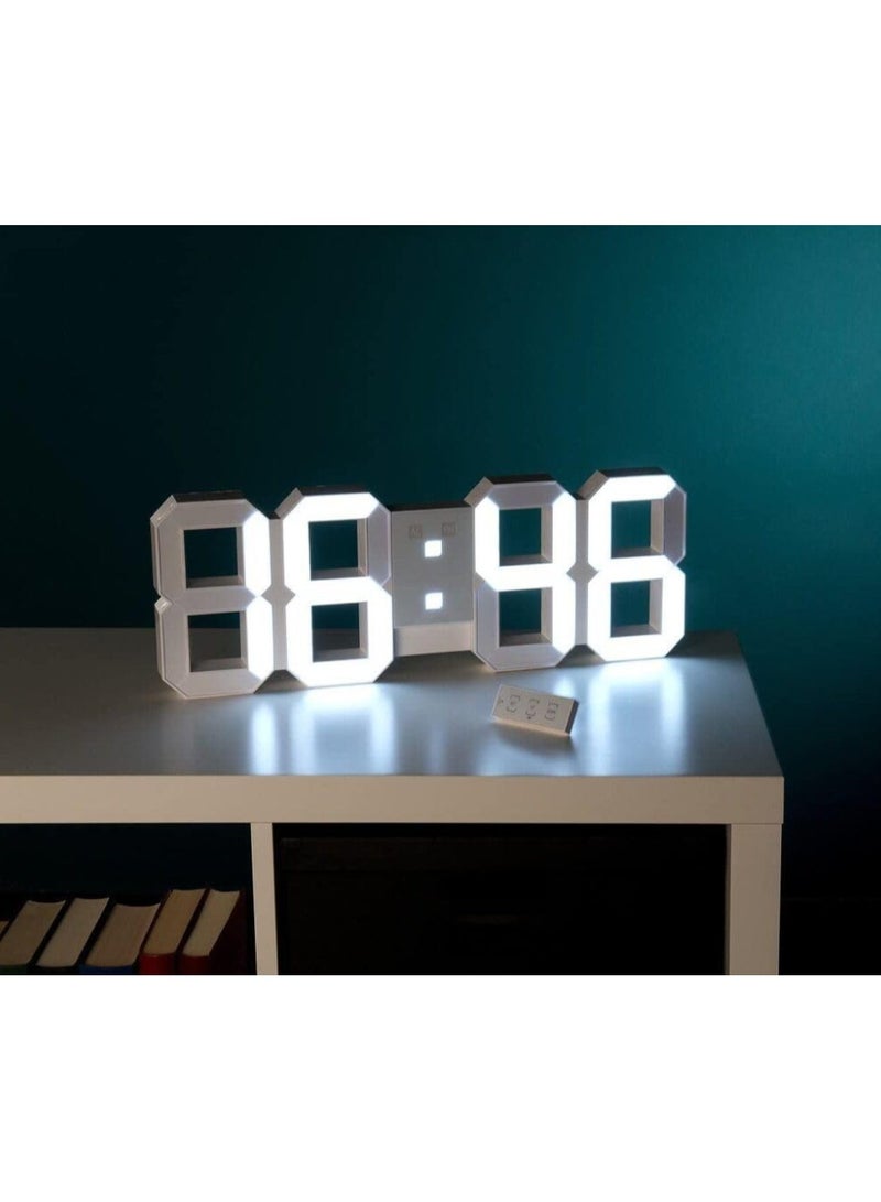 اورليانز كلاود ساعة حائط رقمية ثلاثية الأبعاد بتقنية LED - جهاز تحكم عن بعد، سطوع قابل للتعديل، شاشة كبيرة، ديكور منزلي عصري، ساعة صامتة، لون أبيض (42 × 15 سم) - Image 2