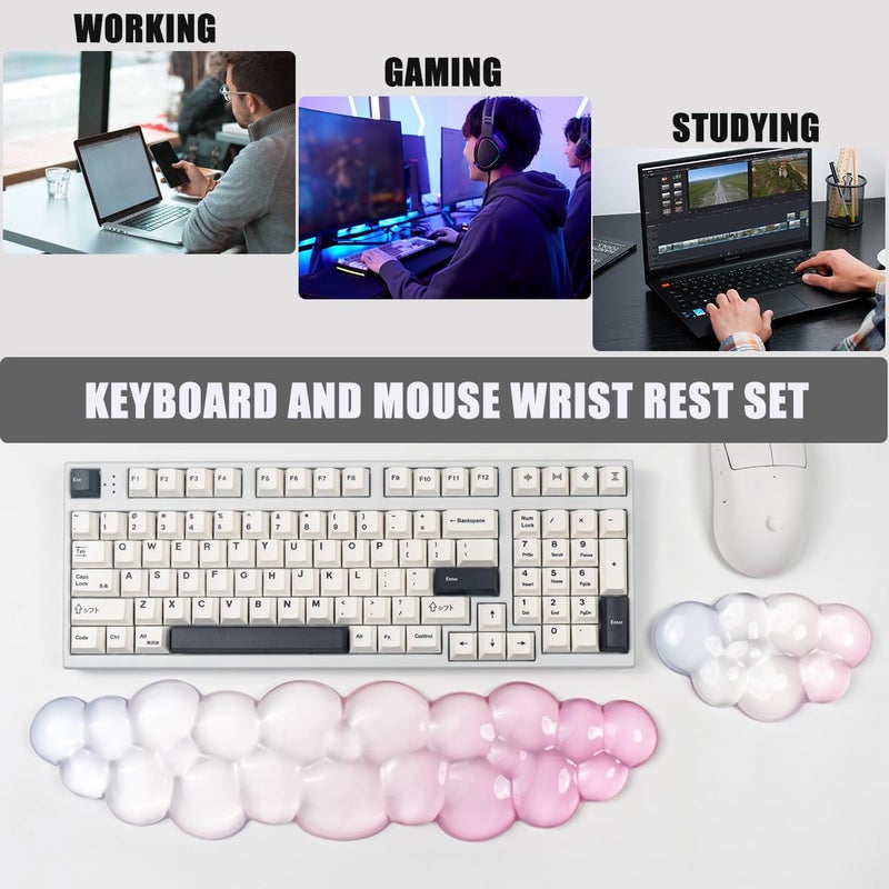 Sumgsn Ergonomic Cloud Silicone Gel Keyboard and Mouse Wrist Rest Set â€“ Clear Wrist Rest for Computer Keyboard 60%/68%/75%, Comfort & Support for Typing and Gaming (Light Pink Blue) - Image 4