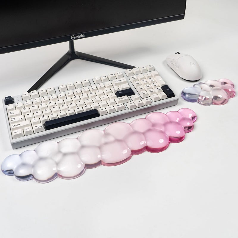 Sumgsn Ergonomic Cloud Silicone Gel Keyboard and Mouse Wrist Rest Set â€“ Clear Wrist Rest for Computer Keyboard 60%/68%/75%, Comfort & Support for Typing and Gaming (Light Pink Blue) - Image 1