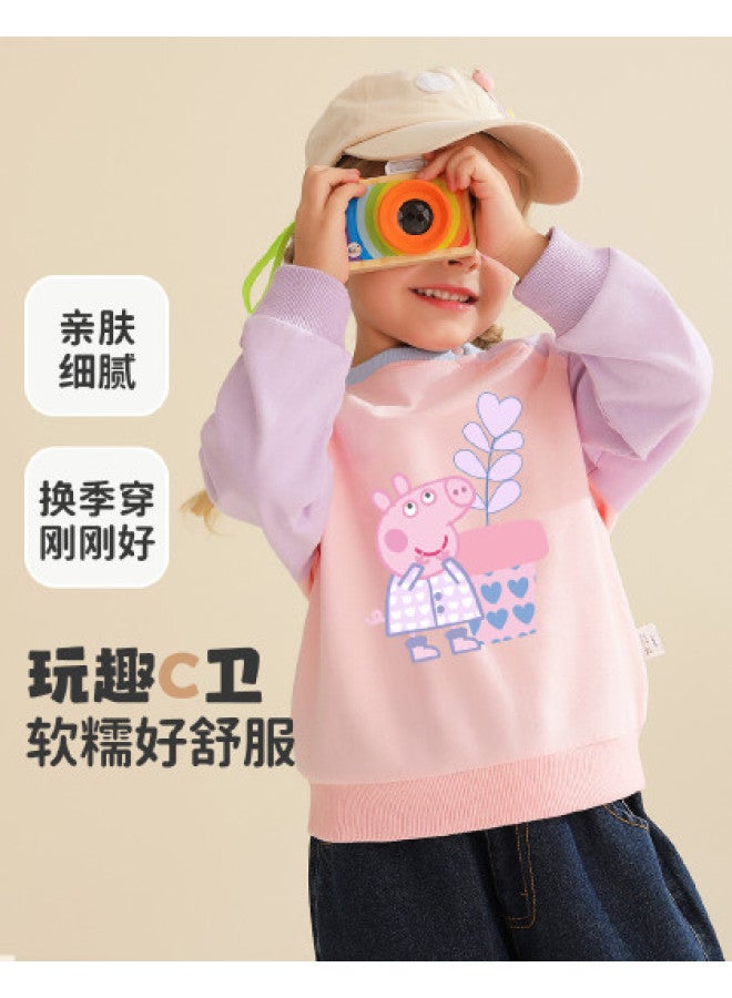 Peppa Pig spring Girls' Cotton Comfortable Hoodie Color-blocked Raglan Sleeve Versatile Baby Hoodie - Image 1