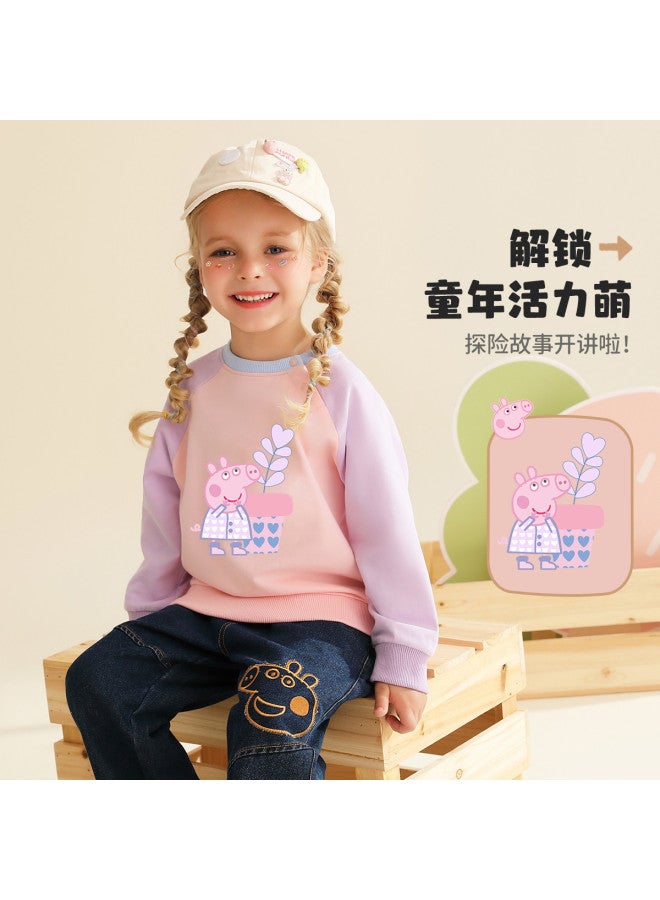 Peppa Pig spring Girls' Cotton Comfortable Hoodie Color-blocked Raglan Sleeve Versatile Baby Hoodie - Image 3
