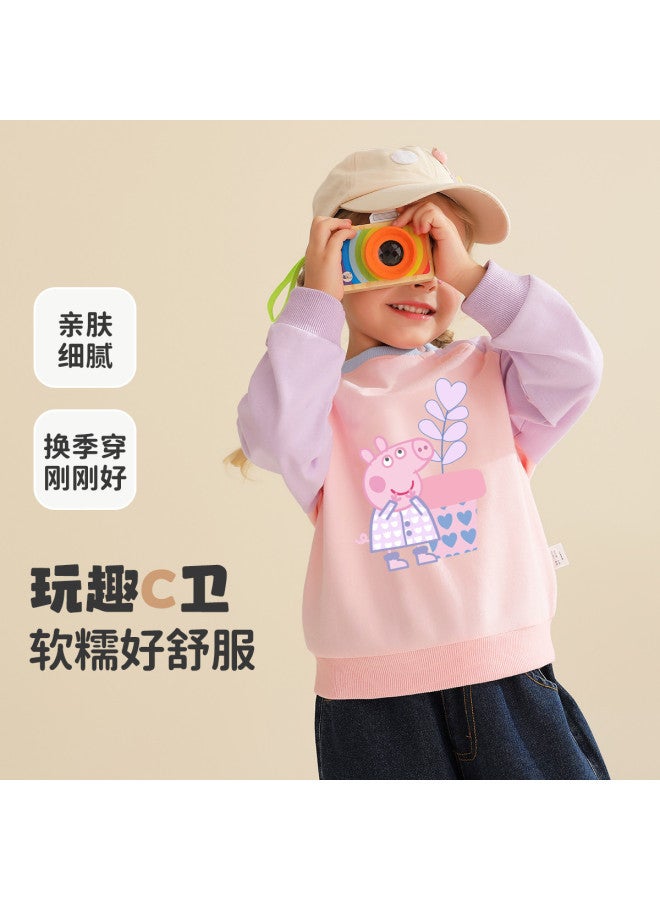 Peppa Pig spring Girls' Cotton Comfortable Hoodie Color-blocked Raglan Sleeve Versatile Baby Hoodie - Image 2