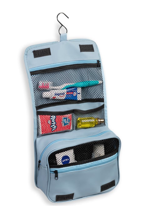 Hanging Toiletry Bag, Water-Resistant Travel Organiser with Mesh Compartments, baby Blue