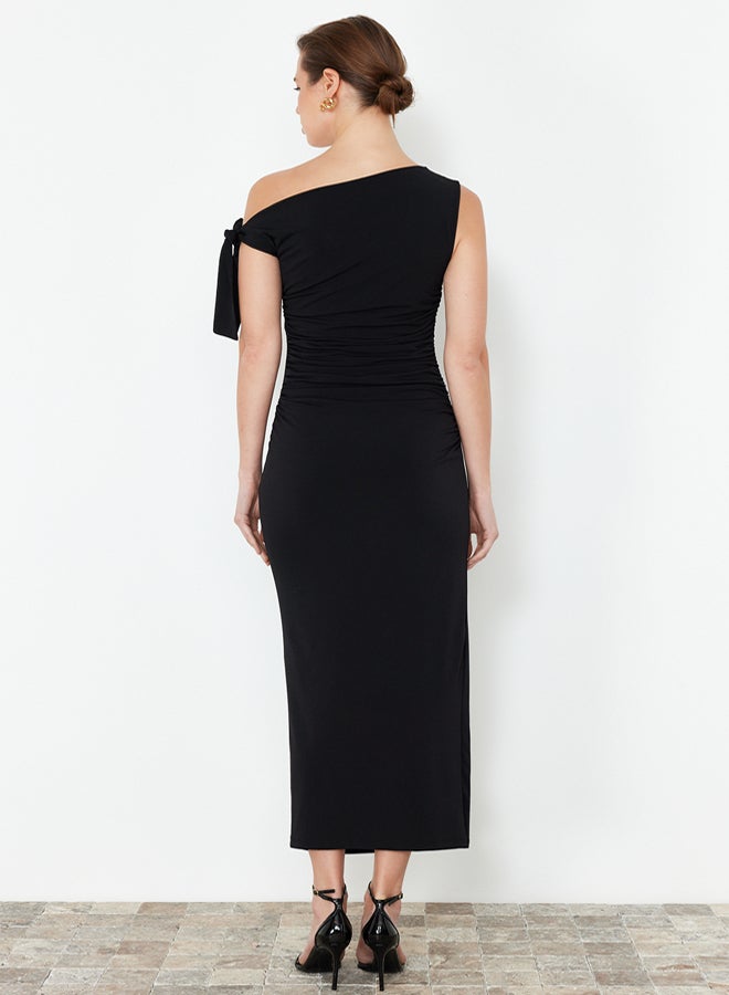 trendyol Limited Edition Black Fitted Knitted Maxi Stretch Pencil Dress - Image 5