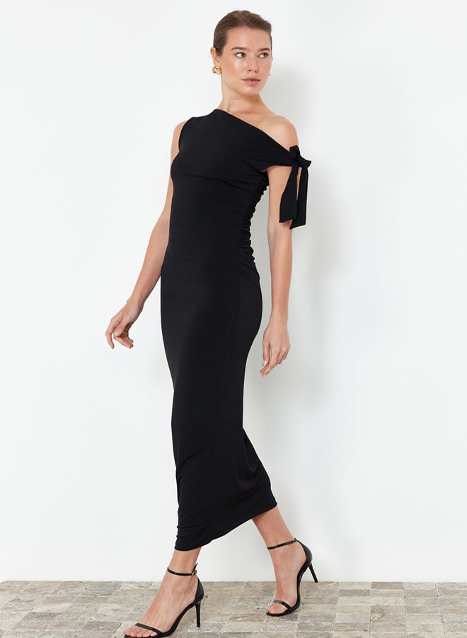 trendyol Limited Edition Black Fitted Knitted Maxi Stretch Pencil Dress - Image 3