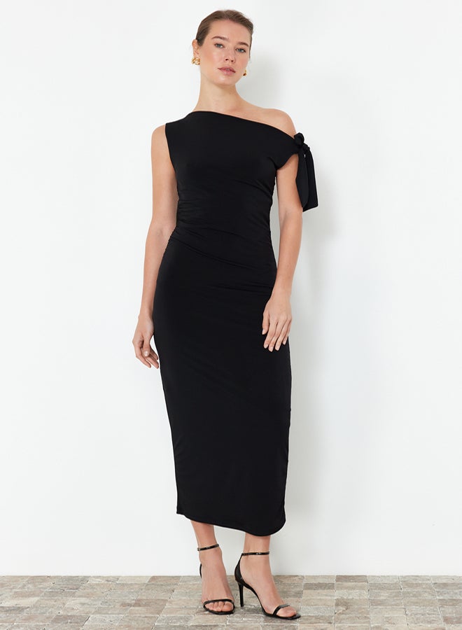 trendyol Limited Edition Black Fitted Knitted Maxi Stretch Pencil Dress - Image 2