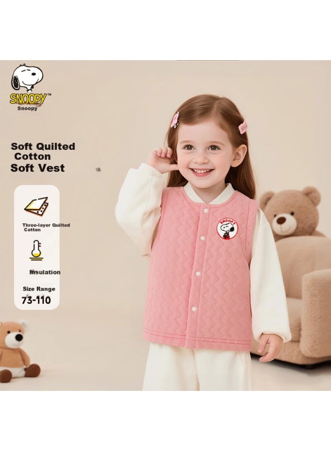 Snoopy Kids Autumn Winter Air Cotton Vest Warm Comfortable Boys Girls Top Pink Clapping Snoopy Size 80 - Image 1