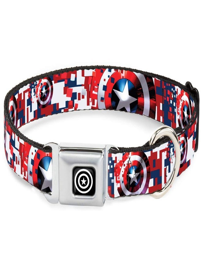 Buckle Down Dog Collar Seatbelt Buckle Captain America Shield Digital Camo Blue White Red 11 to 17 Inches 1.0 Inch Wide, DC-WCA041-M - Image 1
