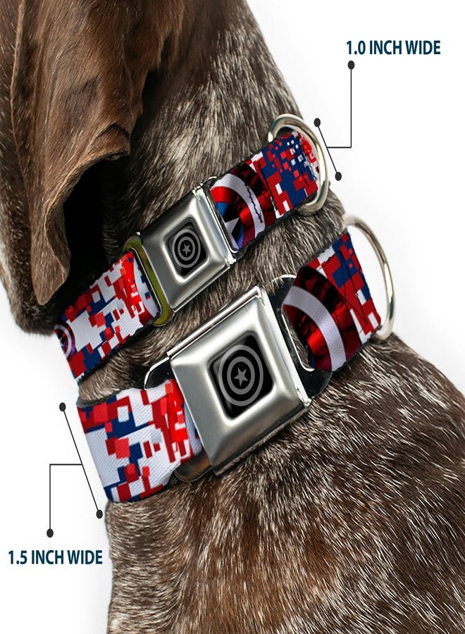 Buckle Down Dog Collar Seatbelt Buckle Captain America Shield Digital Camo Blue White Red 11 to 17 Inches 1.0 Inch Wide, DC-WCA041-M - Image 2