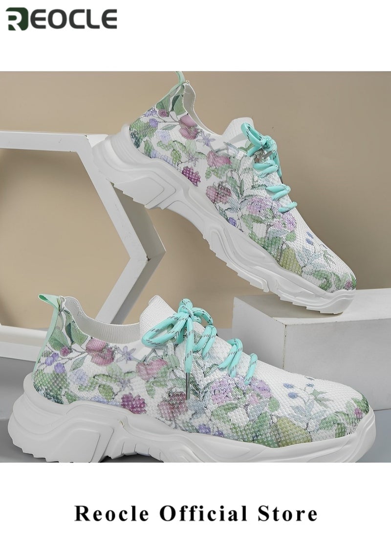 REOCLE Women's Sneakers with Floral Printed Orthopedic Sneakers Lace-up Mesh Breathable Shoes Casual Lightweight Tennis Shoes for Running & Walking - Image 5
