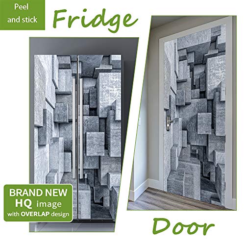 Alwayspon Modern Art Self Stick Vinyl Door Mural Sticker Peel and Stick Removable Refrigerator Wrap Decal Cube Space 323x787 2 Pcs Set - Image 3