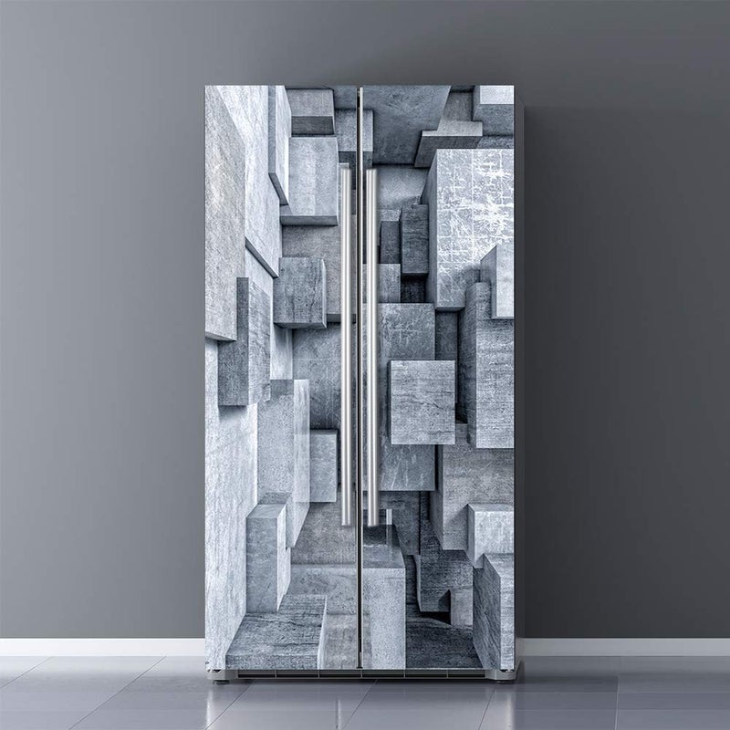 Alwayspon Modern Art Self Stick Vinyl Door Mural Sticker Peel and Stick Removable Refrigerator Wrap Decal Cube Space 323x787 2 Pcs Set - Image 2