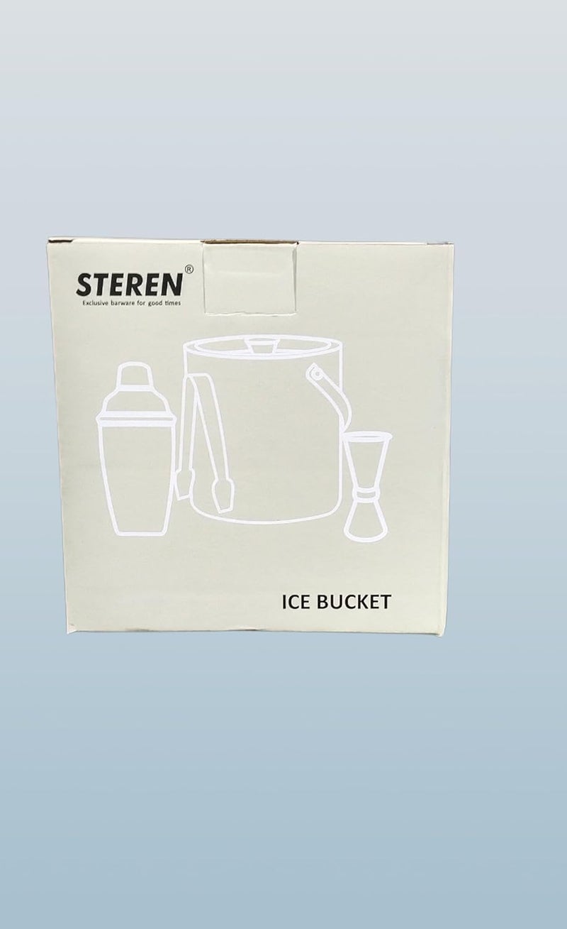 STEREN IMPEX Steren | Stainless Steel Double Wall Ice Bucket with Tong - Black Ring Design, Medium 1.5L | Perfect for Gifting - Image 4