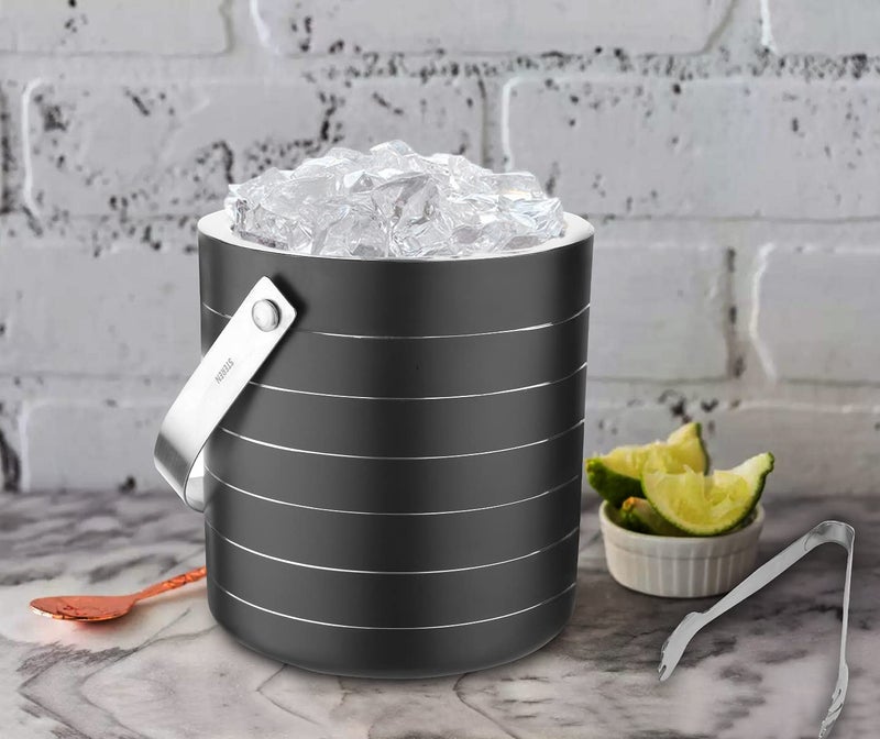 STEREN IMPEX Steren | Stainless Steel Double Wall Ice Bucket with Tong - Black Ring Design, Medium 1.5L | Perfect for Gifting - Image 2