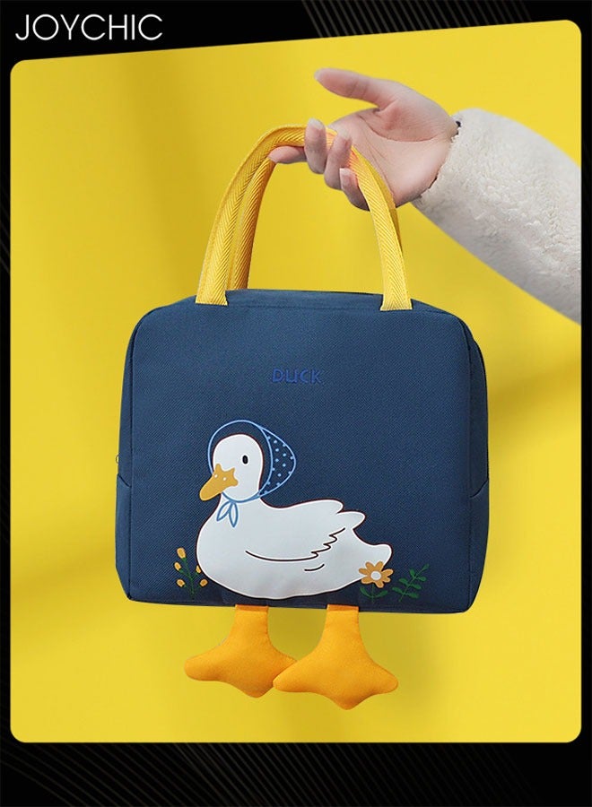 Joychic Lovely Cartoon Duck Design Lunch Bag Aluminum Foil Heat Preservation Canvas Bento Tote Bag for Men Women Kids School Office Outdoor Picnic  - Image 1