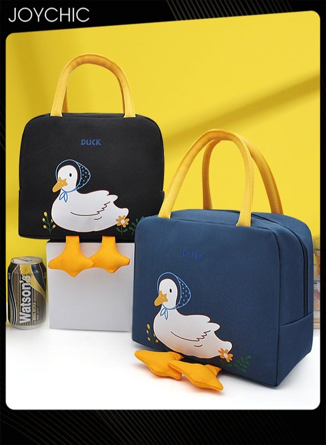 Joychic Lovely Cartoon Duck Design Lunch Bag Aluminum Foil Heat Preservation Canvas Bento Tote Bag for Men Women Kids School Office Outdoor Picnic  - Image 2