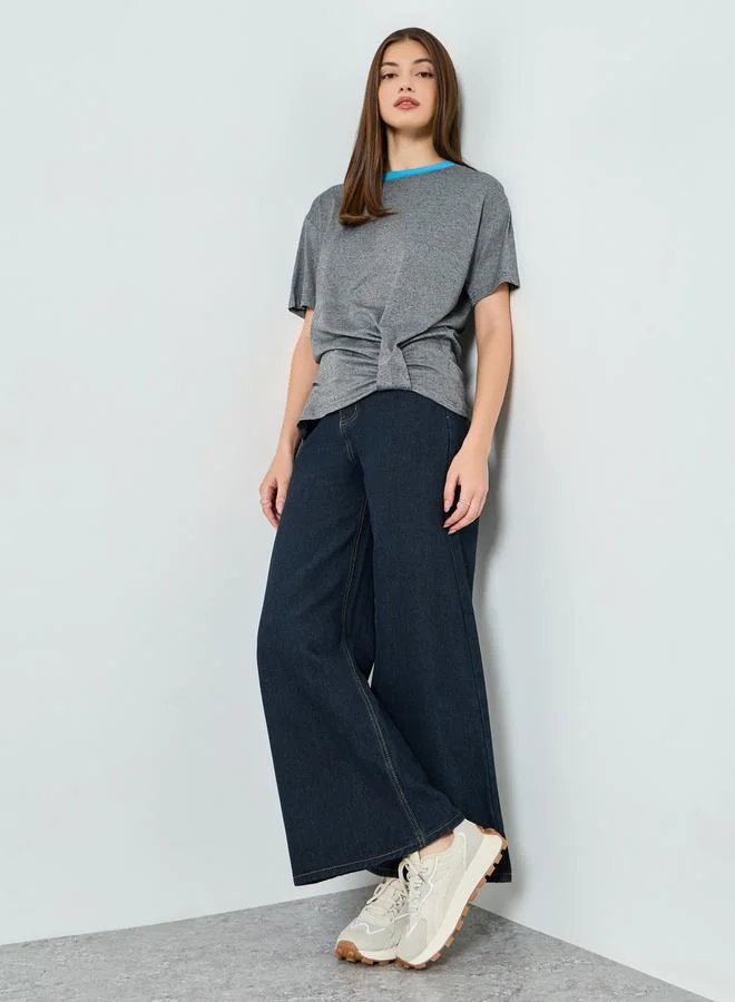 Styli Grey Twisted Hem T-Shirt with Contrast Neckline